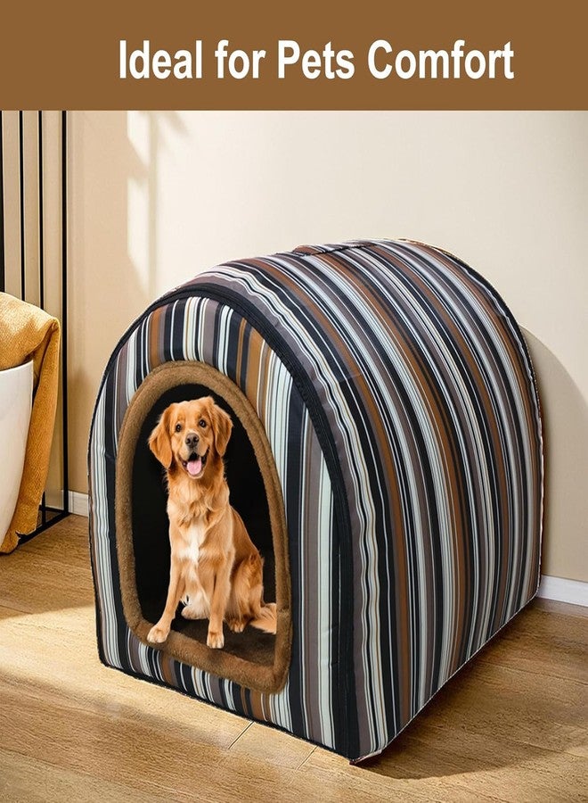 Homestic Foldable Igloo Dog House | Soft & Adjustable Travel Pet Shelter for Cat & Rabbits with Sleeping Bed | Cave Bed Tent Shelter for Pets | Small - Beige & Black Stripes - Image 3